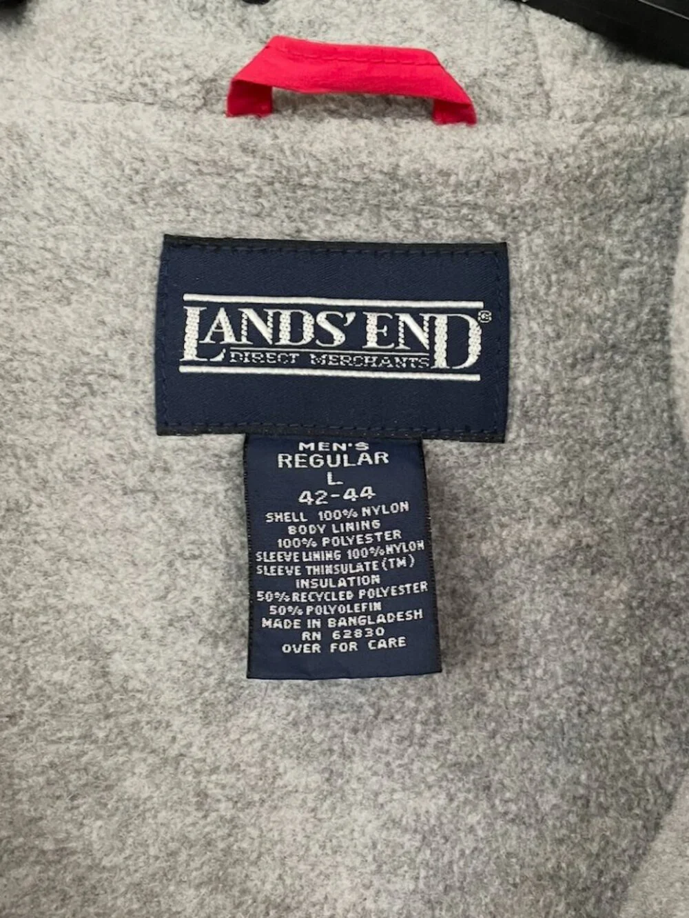Lands' End Men's Long Hooded Game Day Tailgate  Sports Coat Parka Red L 42-44